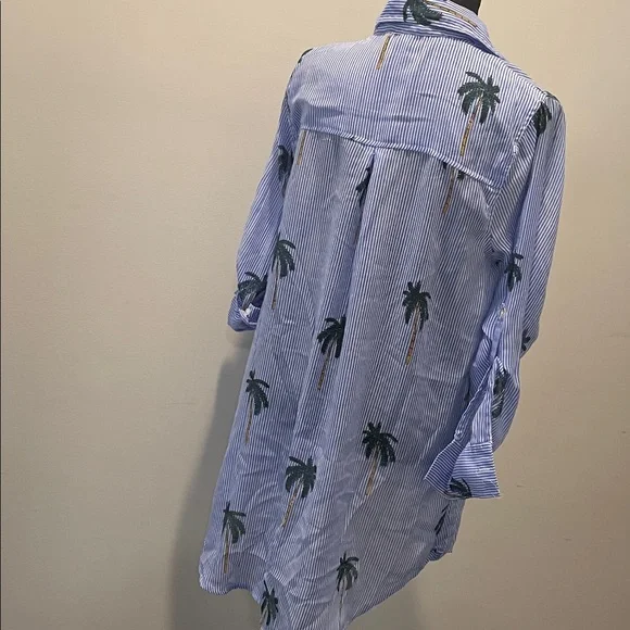 Violet Sky Overshirt Coverup Tunic Size S Blue White Stripes Tropical Vacation - Picture 10 of 13
